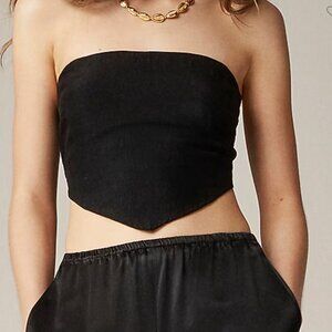 NWT - Tie-back tube scarf top in textured satin - J.Crew - Black - Large